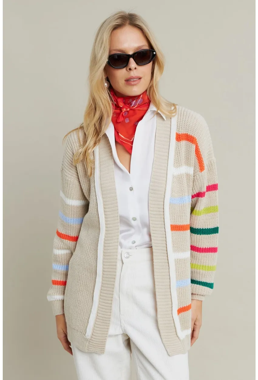 Kadın Taş-Multi Çizgili Triko Hırka MSMT2427