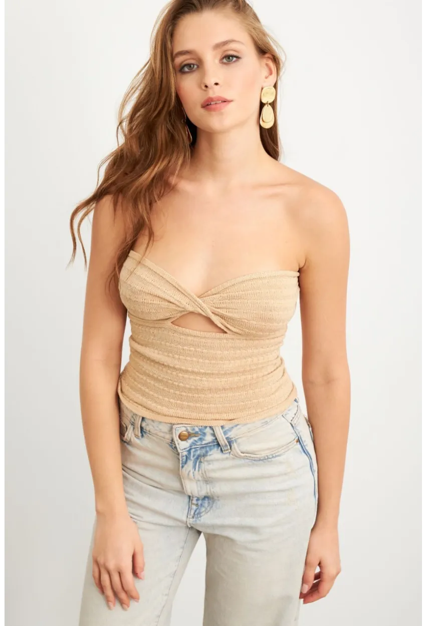 Kadın Taş Simli Straplez Triko Bluz SE16