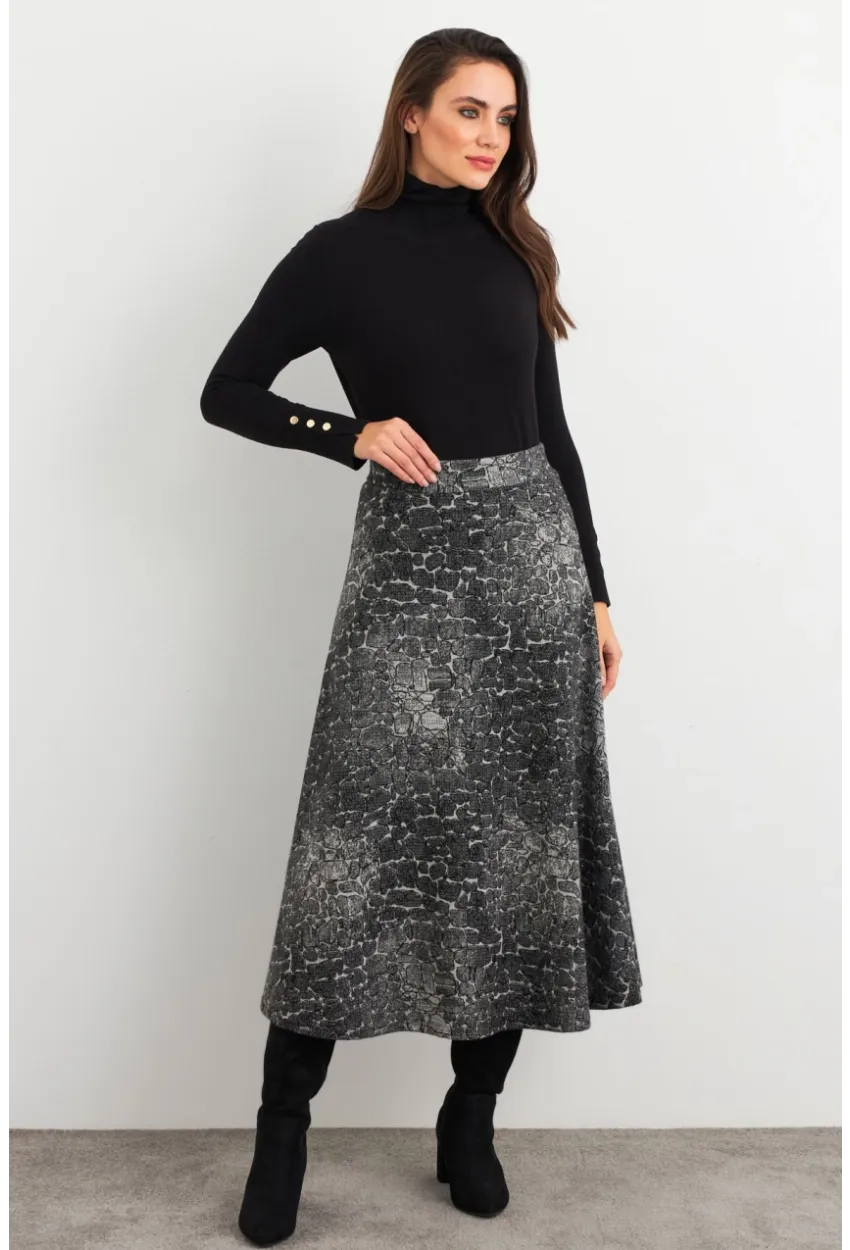 Kadın Taş-Siyah Desenli Çan Etek MLON3007