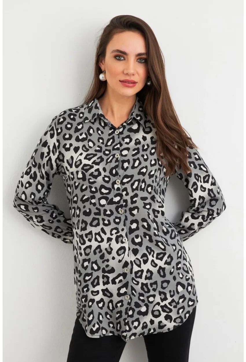 Kadın Taş-Siyah Desenli Gömlek MASF227