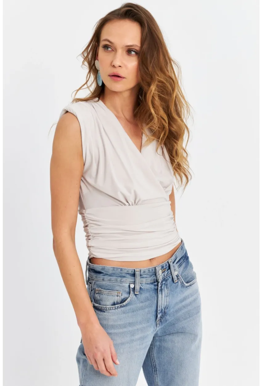 Kadın Taş Vatkalı Kruvaze Bluz MTK13213