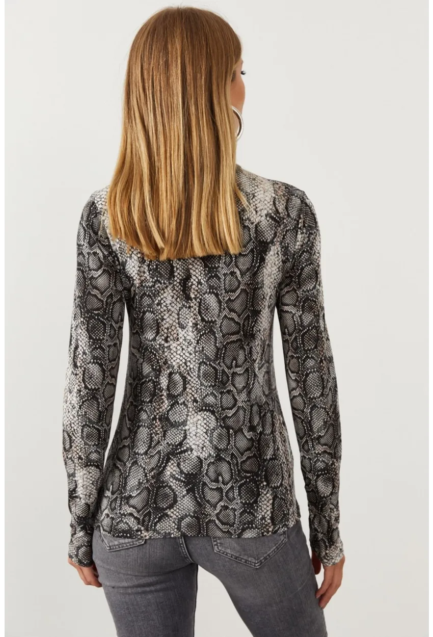 Kadın Taş Yarım Balıkçı Yılan Desenli Bluz LPP1134
