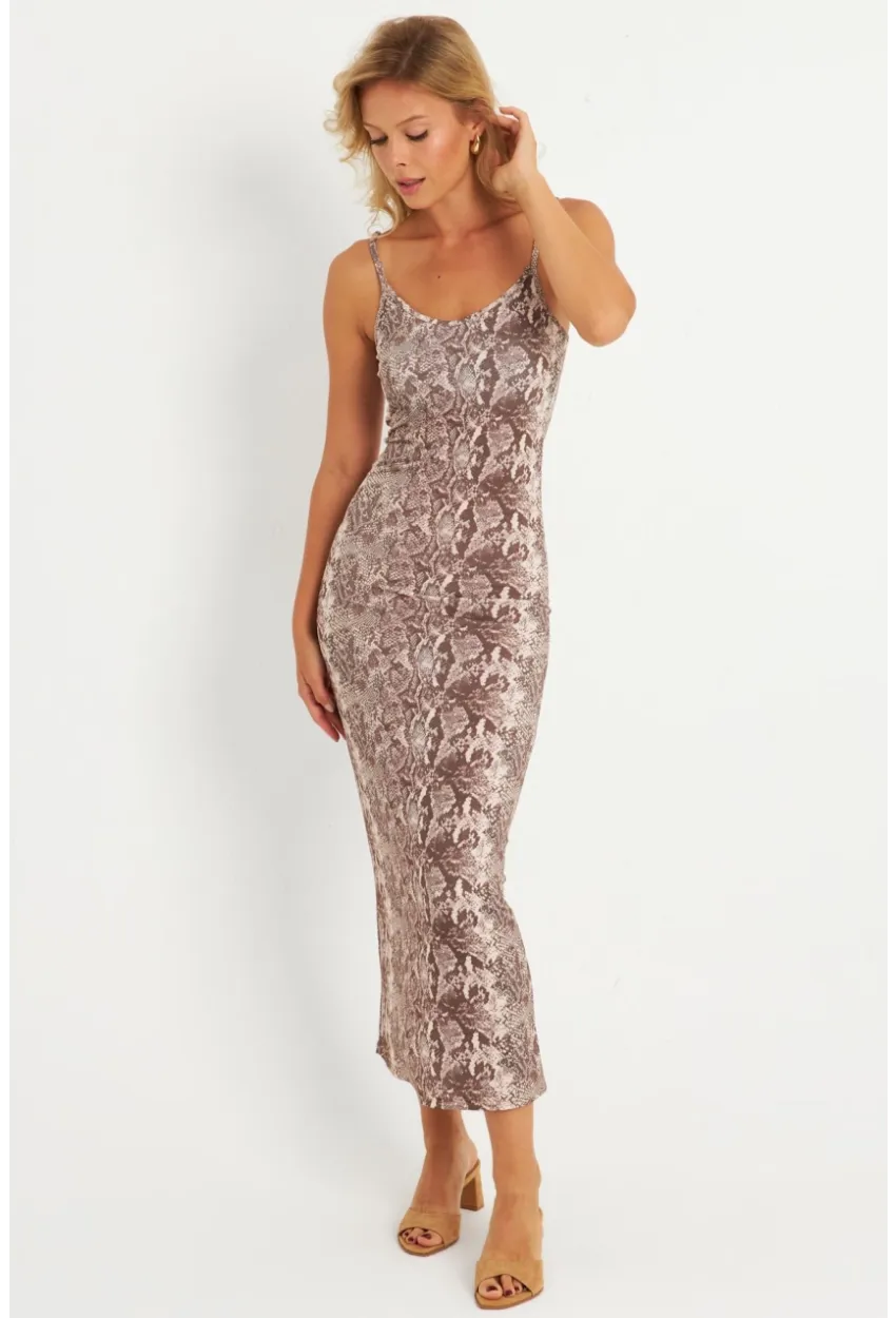 Kadın Taş Yılan Desenli Maxi Elbise MEN2052