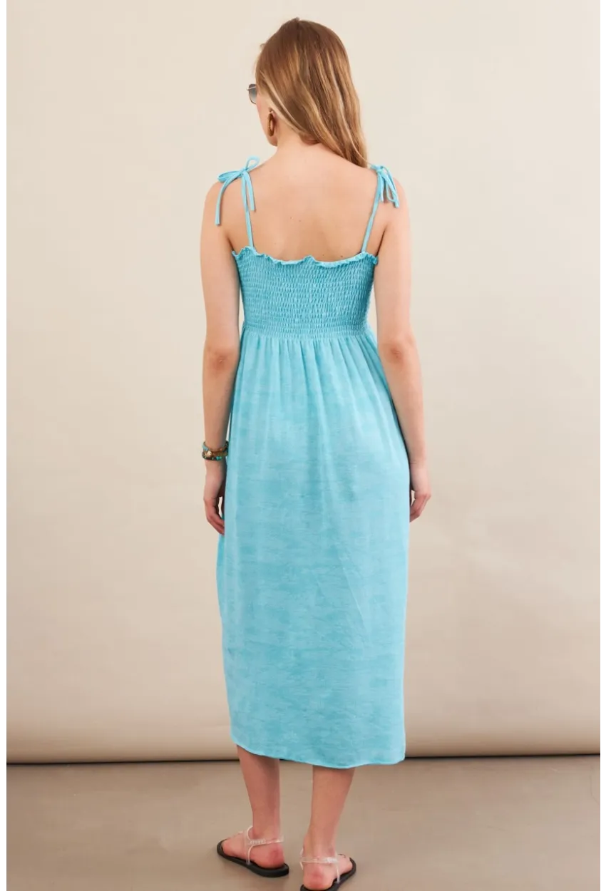 Kadın Turkuaz Gipeli Midi Plaj Elbisesi OR501