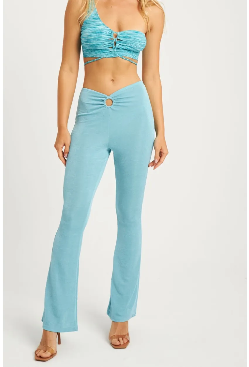 Kadın Turkuaz Simli İspanyol Pantolon TH1113