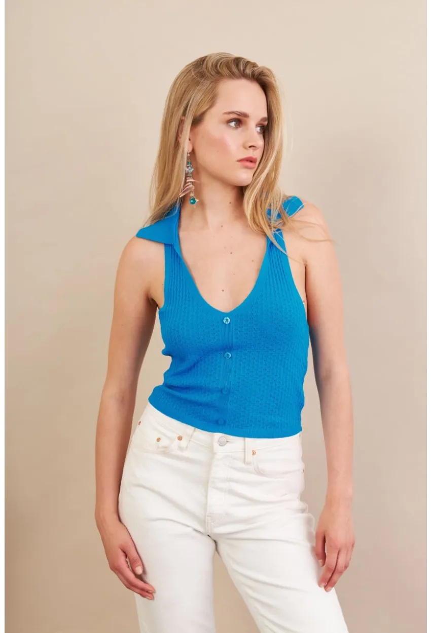 Kadın Turkuaz Sırtı Açık Bluz ZH01-90