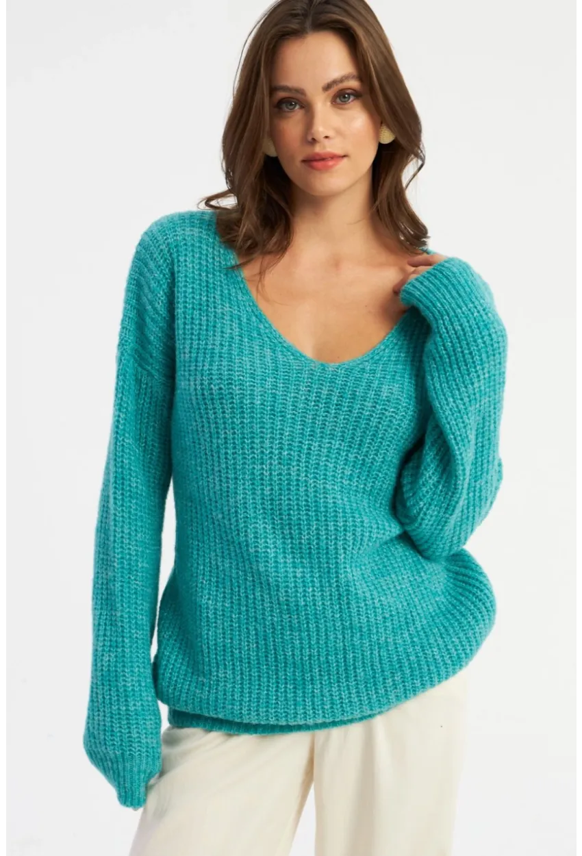 Kadın Turkuaz Triko Uzun Bluz YİL556