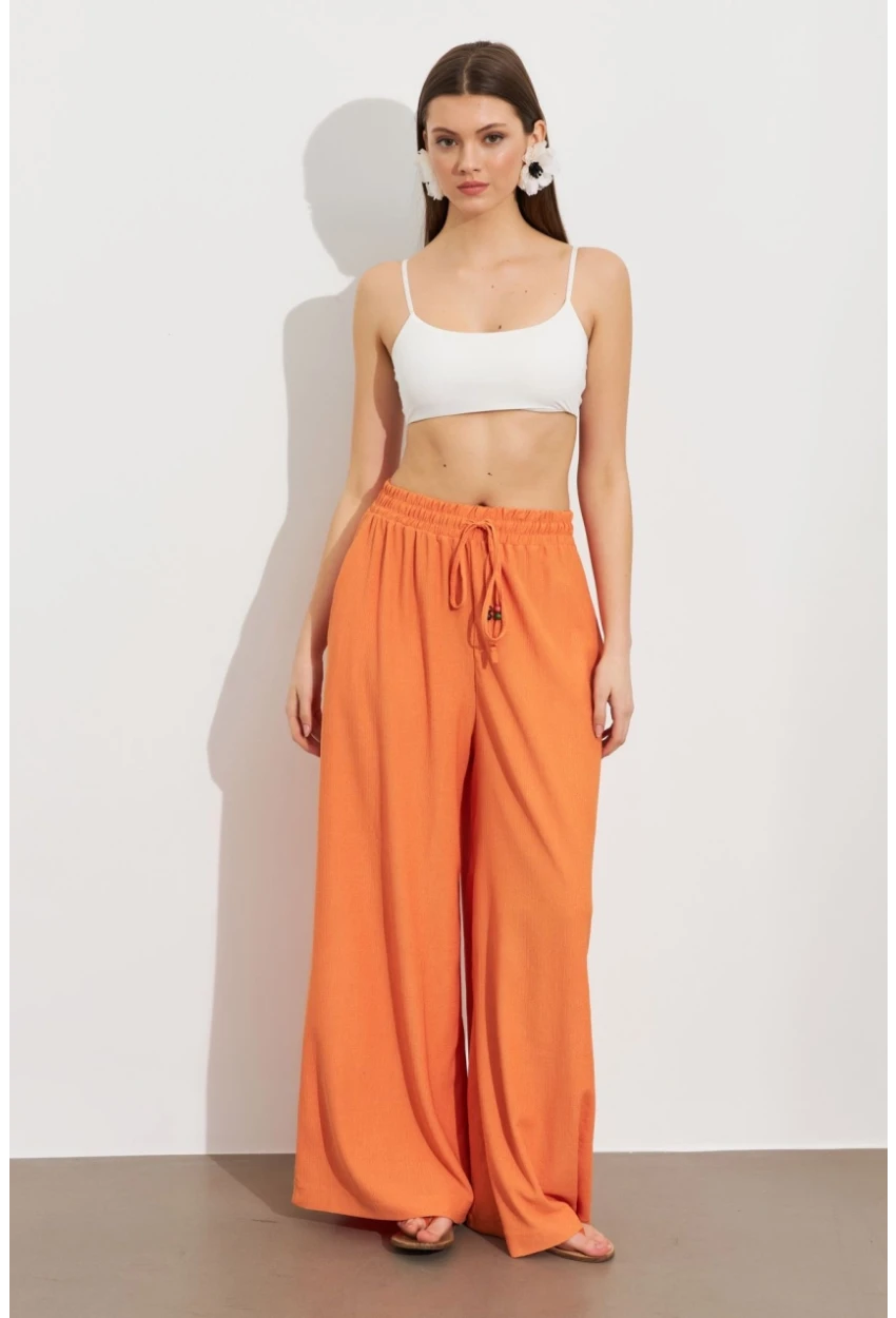 Kadın Turuncu Beli Lastikli Bürümcük Pantolon ROP105