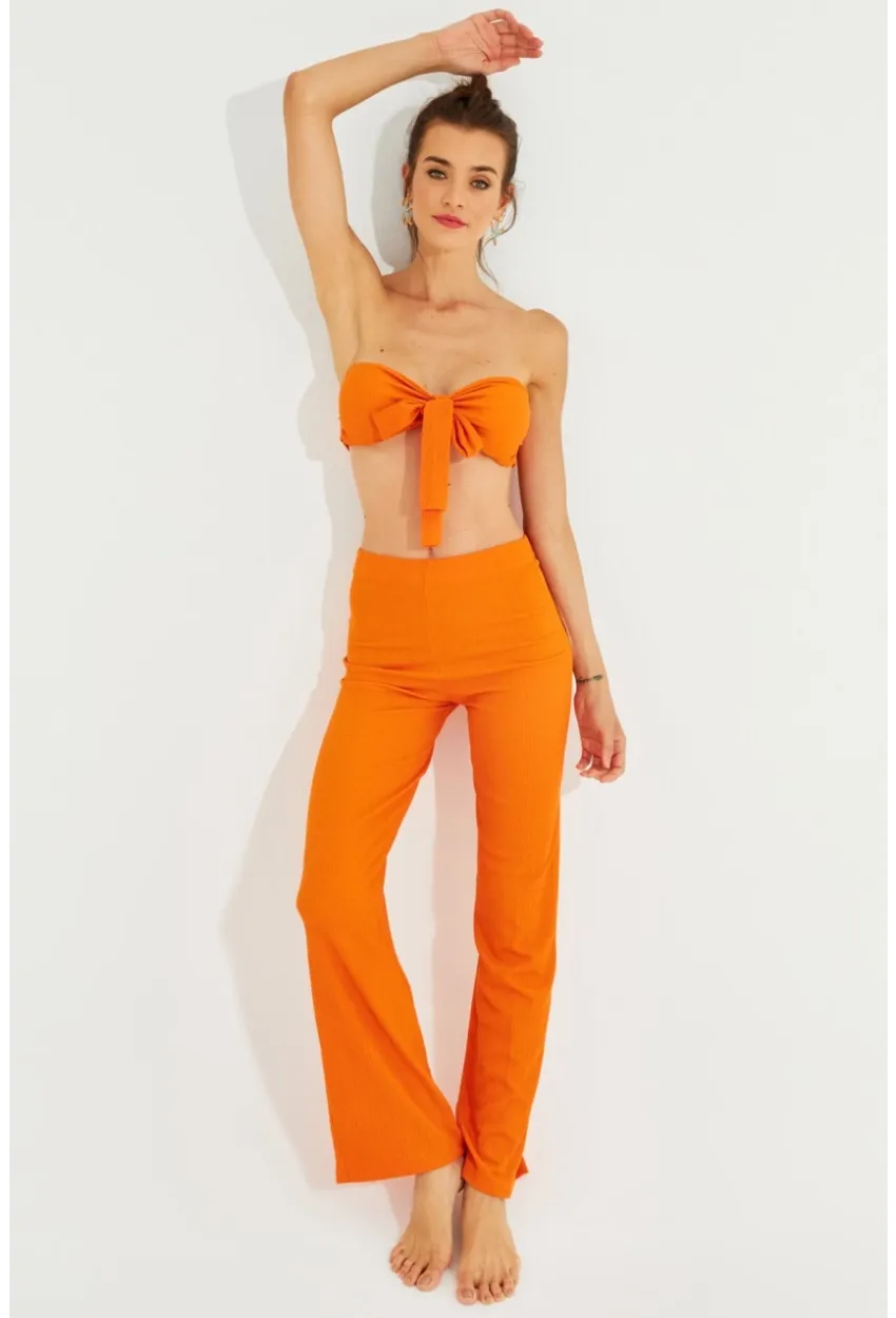 Kadın Turuncu Büstiyerli Pantolon Takım YEL221225