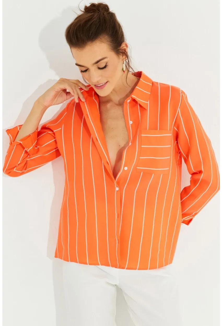 Kadın Turuncu Çizgili Gömlek ZER400