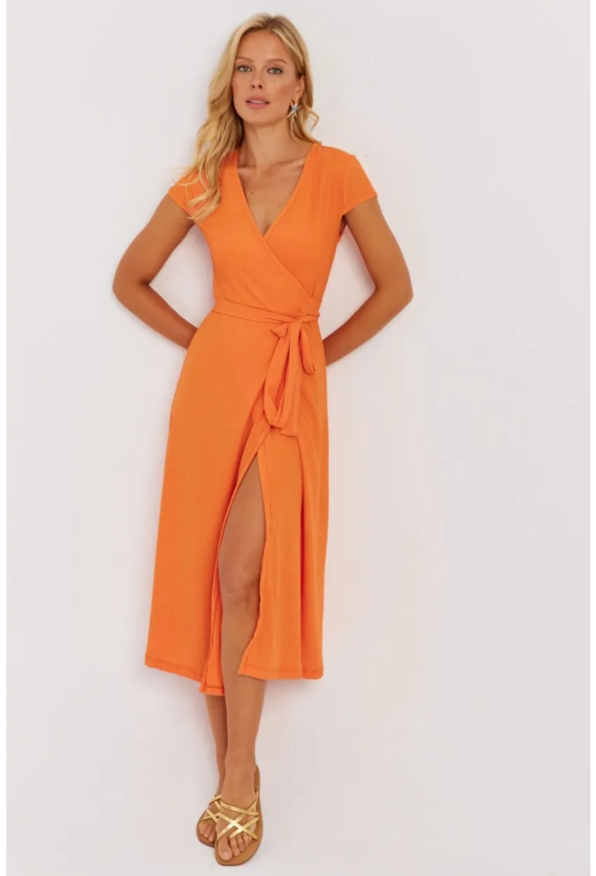 Kadın Turuncu Kruvaze Midi Elbise EY2781