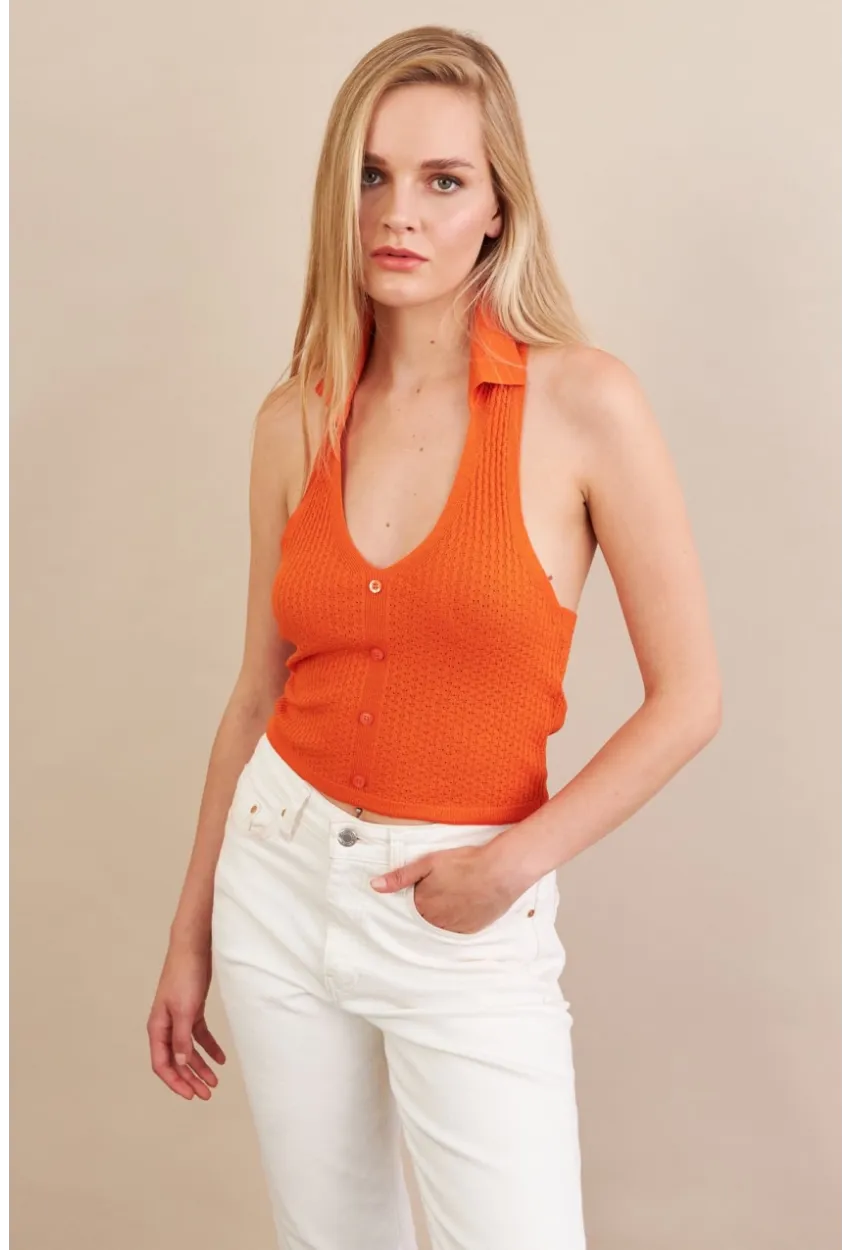 Kadın Turuncu Sırtı Açık Bluz ZH01-90