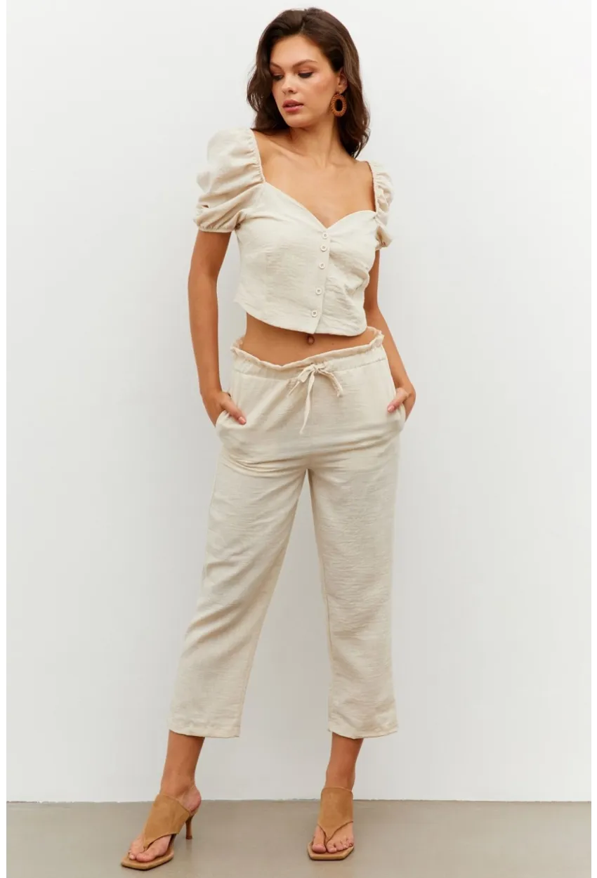 Kadın Vanilya Alt-Üst Keten Takım PP7440