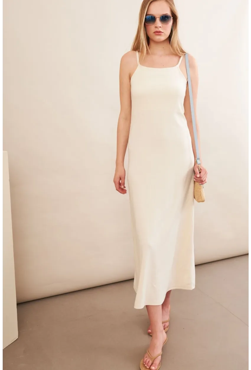 Kadın Vanilya Askılı Midi Elbise FLU7314