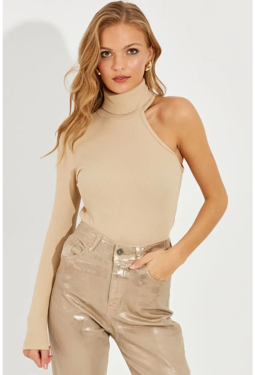 Kadın Vanilya Balıkçı Tek Kol Kaşkorse Bluz EY1118