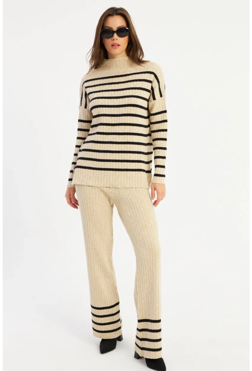 Kadın Vanilya Çizgili Alt Üst Takım MYİL11