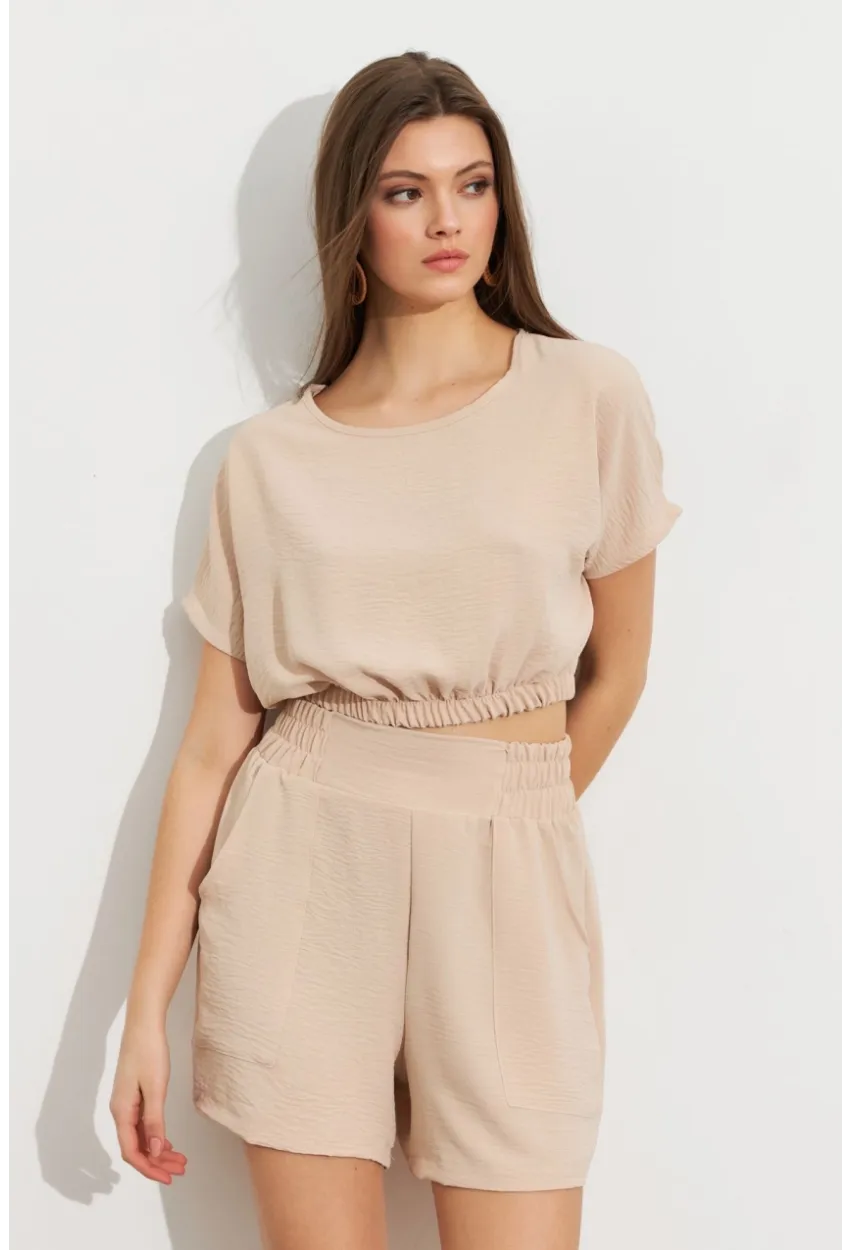 Kadın Vanilya Crop Şort Takım Q1014