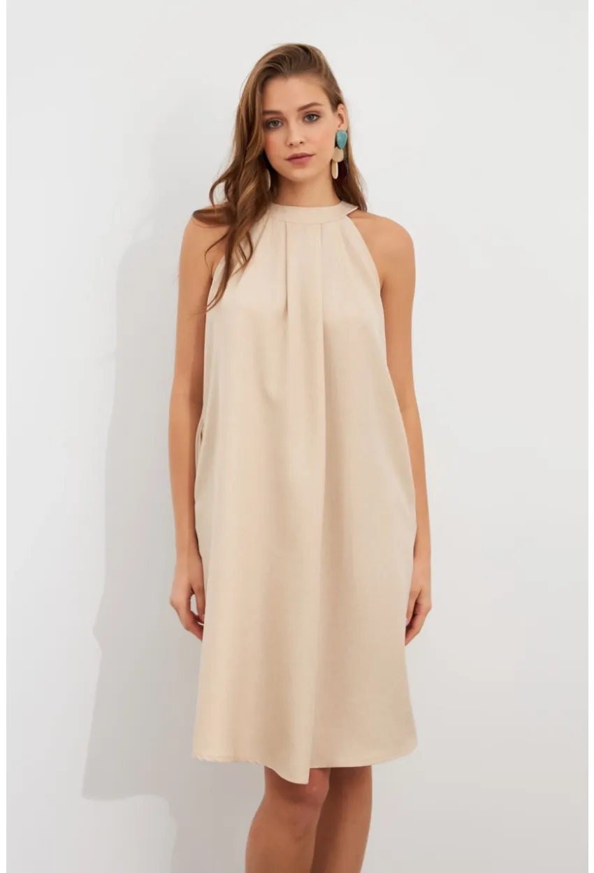 Kadın Vanilya Halter Yaka Midi Elbise NH5029