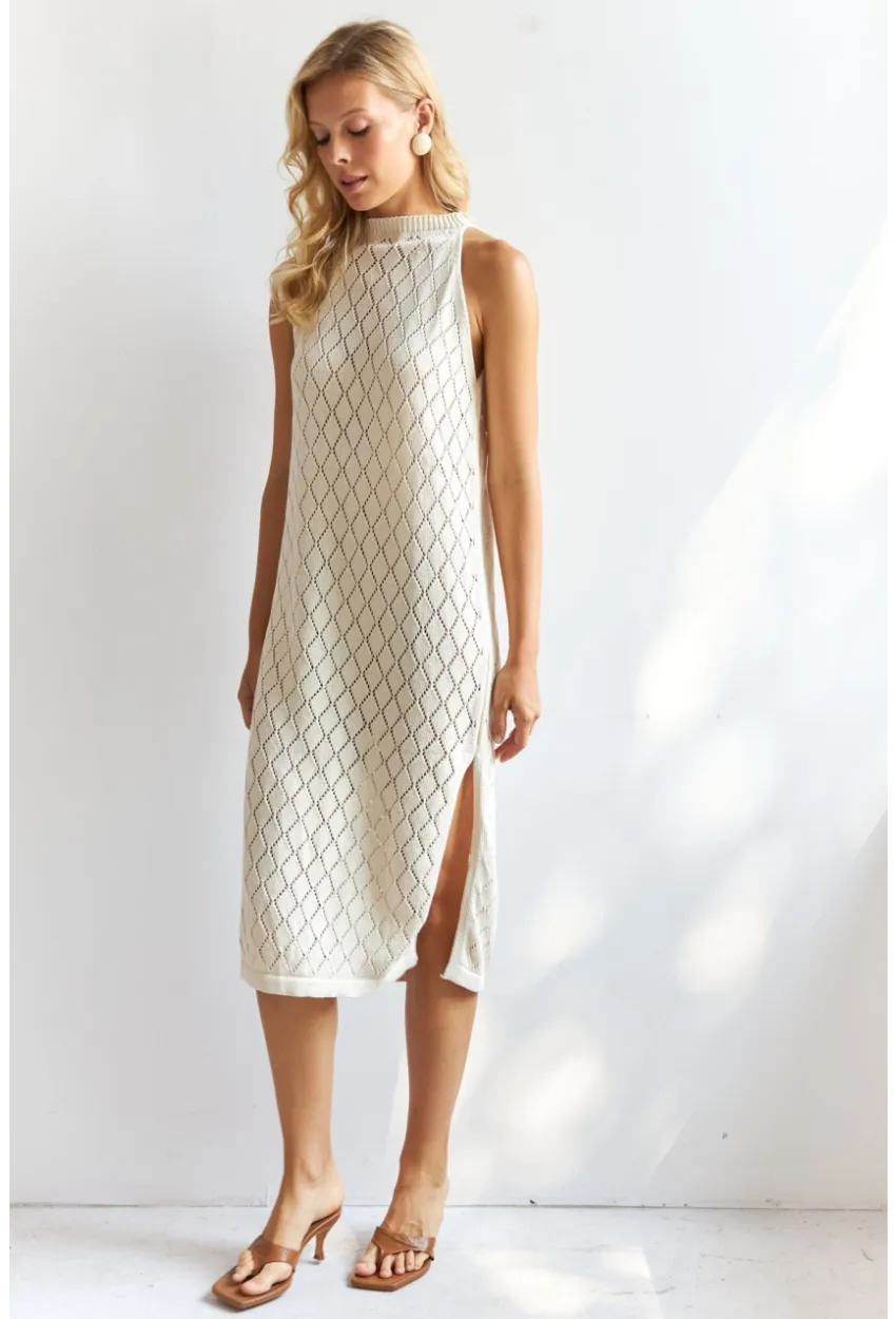 Kadın Vanilya Halter Yaka Triko Midi Elbise MP20134