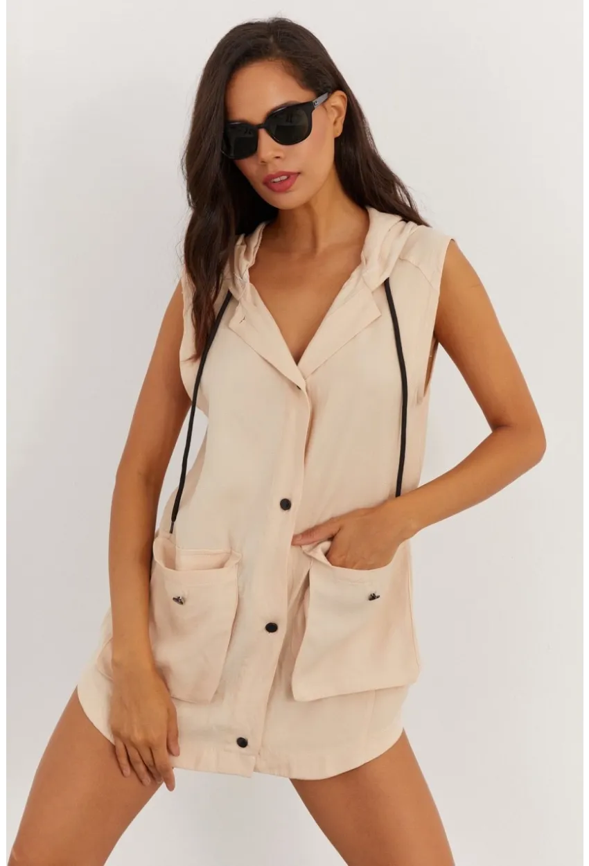 Kadın Vanilya Kapüşonlu Yelek RML06