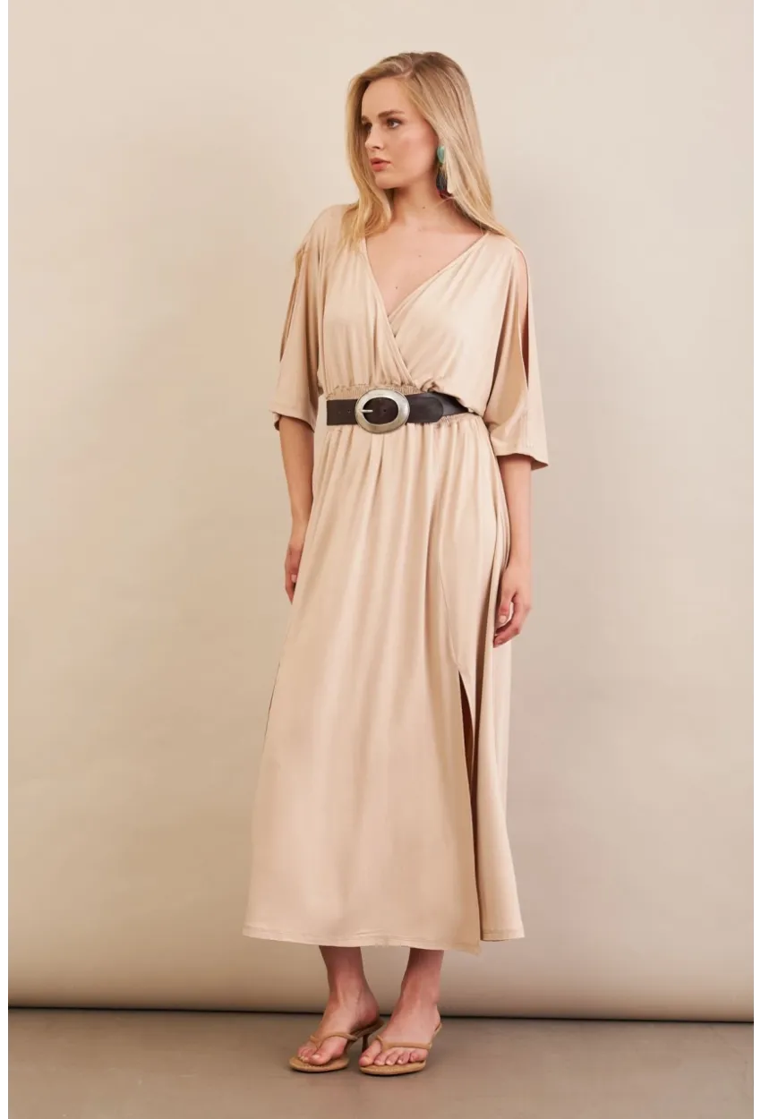 Kadın Vanilya Kol Pencereli Midi Elbise MP500