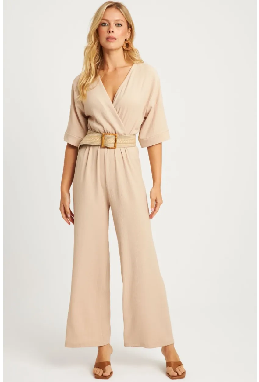 Kadın Vanilya Kruvaze Kemerli Bürümcük Tulum XL2009