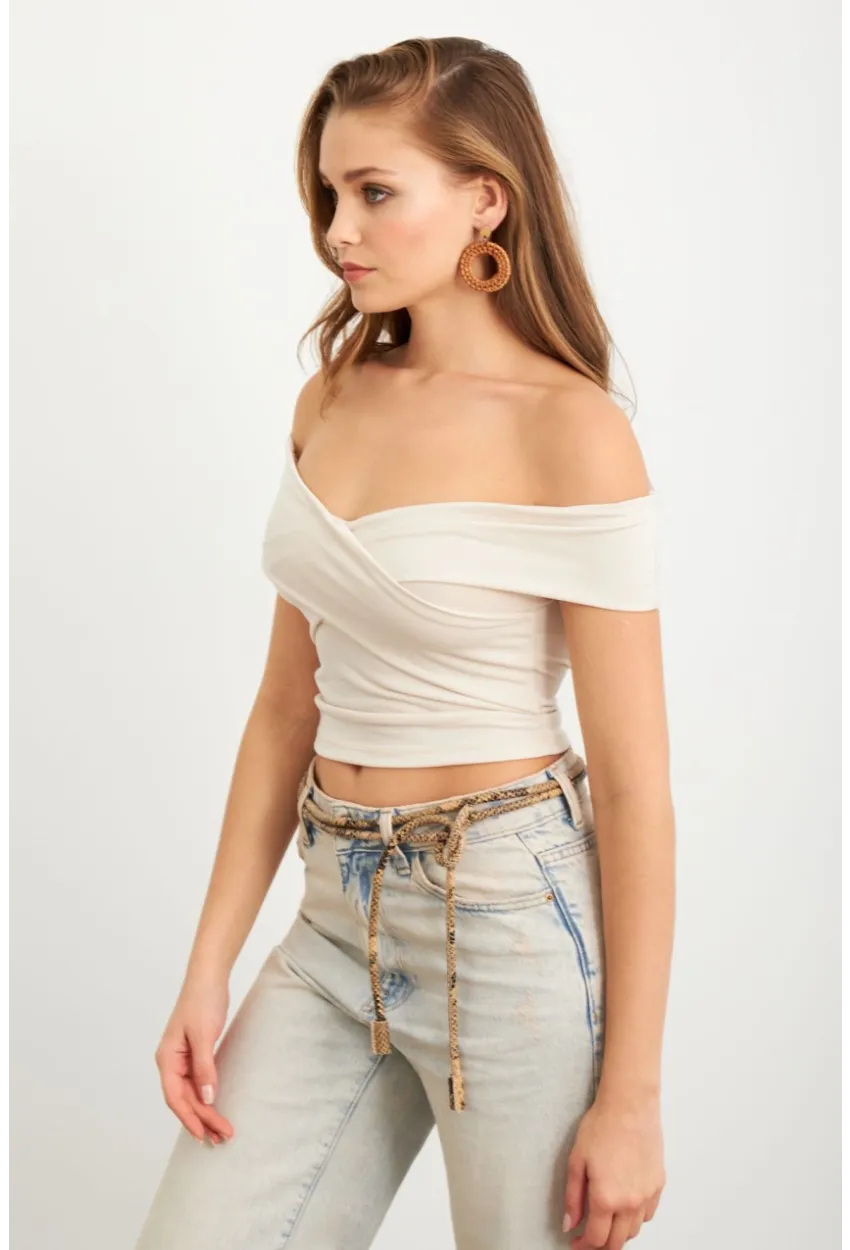 Kadın Vanilya Madonna Yaka Crop Bluz VA101