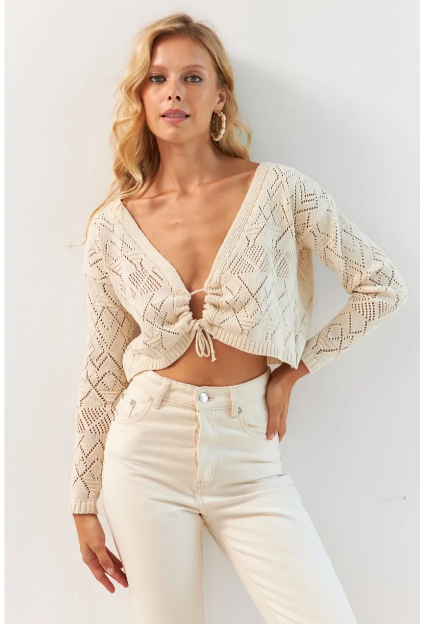 Kadın Vanilya Önü Büzgülü Triko Bluz MP20148