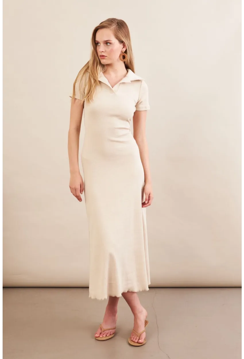 Kadın Vanilya Sırt Bağlamalı Kaşkorse Midi Elbise MFRY0001