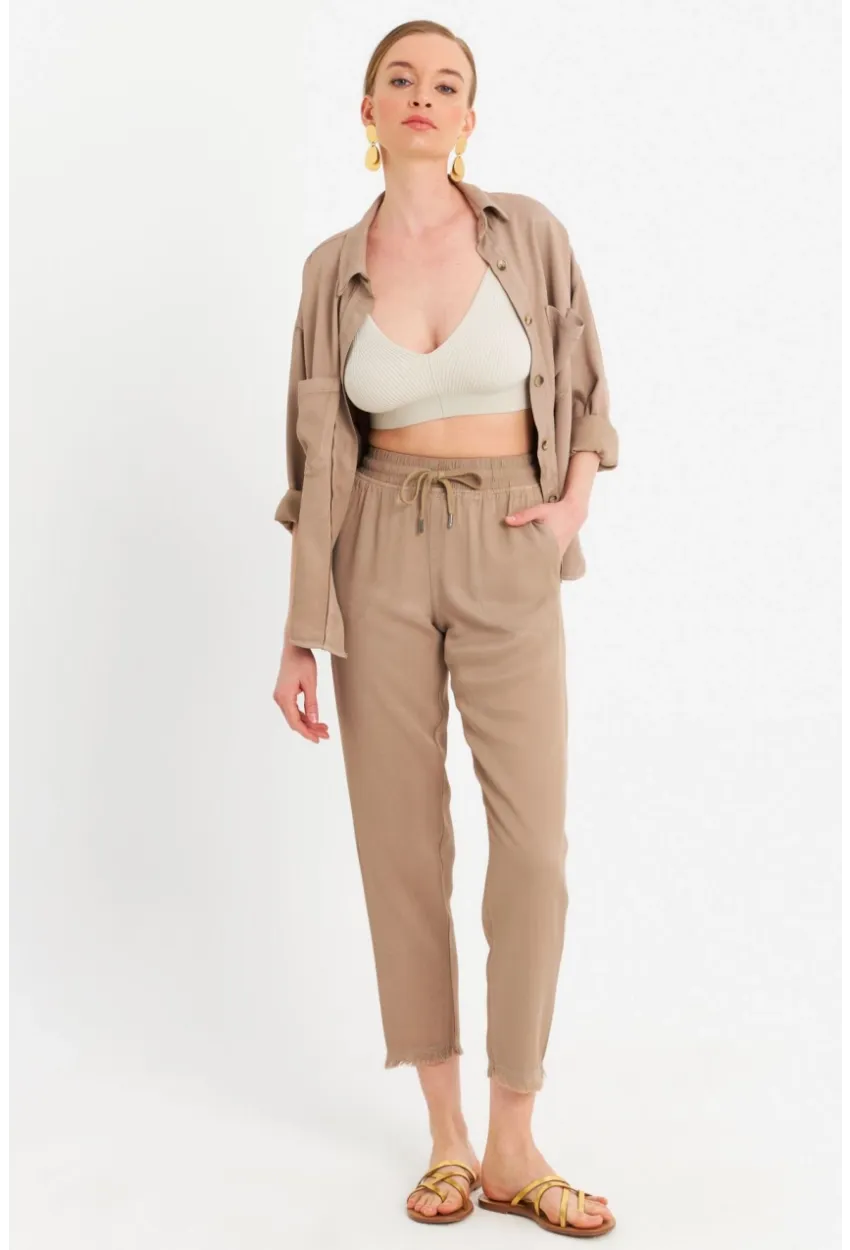 Kadın Vizon Beli Lastikli Tensel Pantolon SUN201