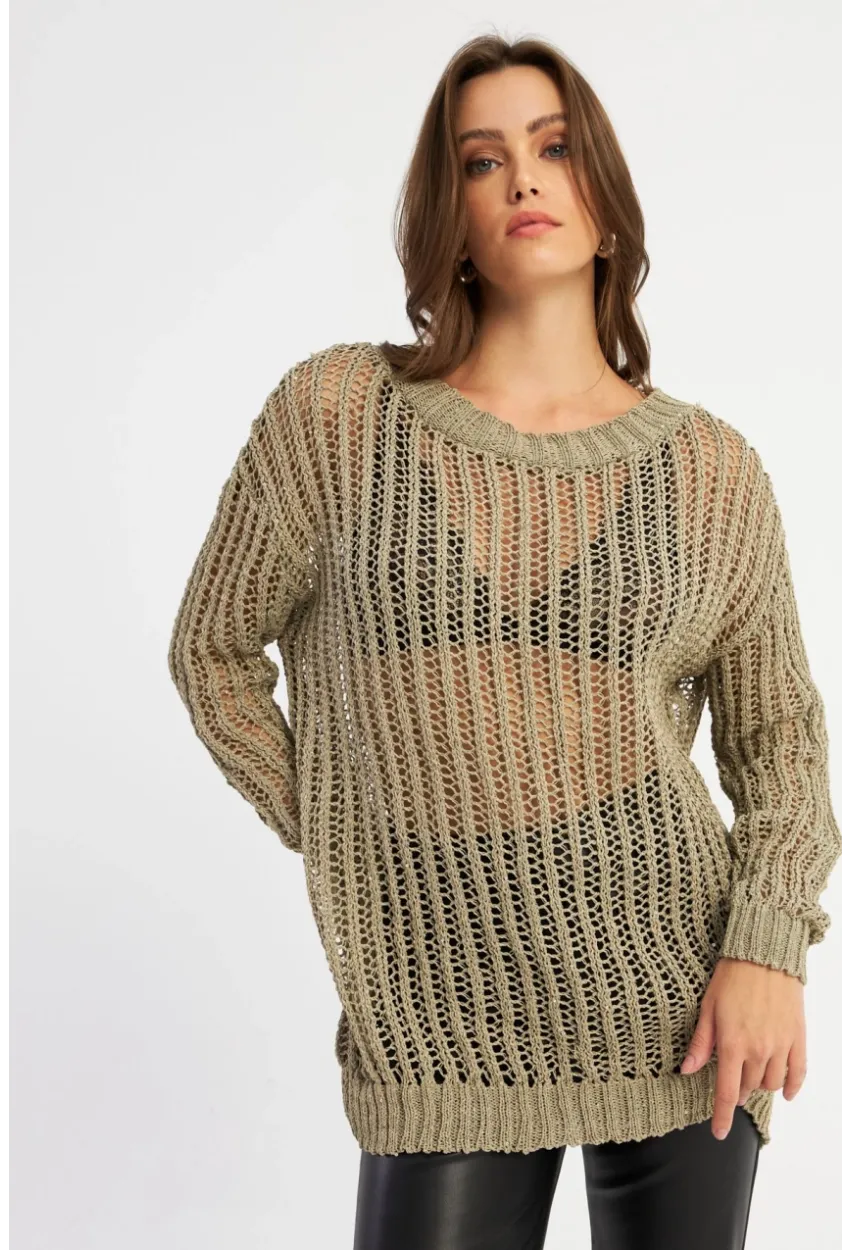 Kadın Vizon File Triko Bluz KAZ24