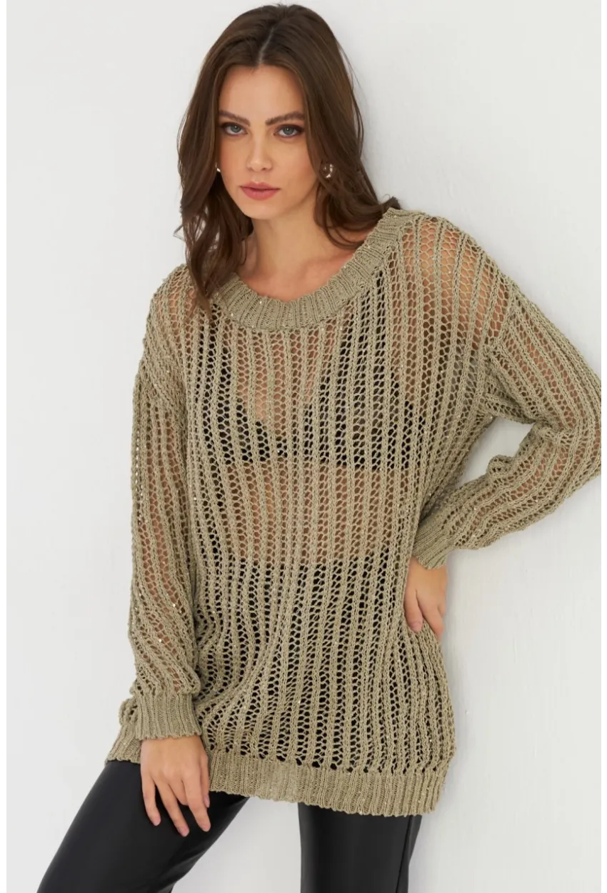 Kadın Vizon File Triko Bluz KAZ24