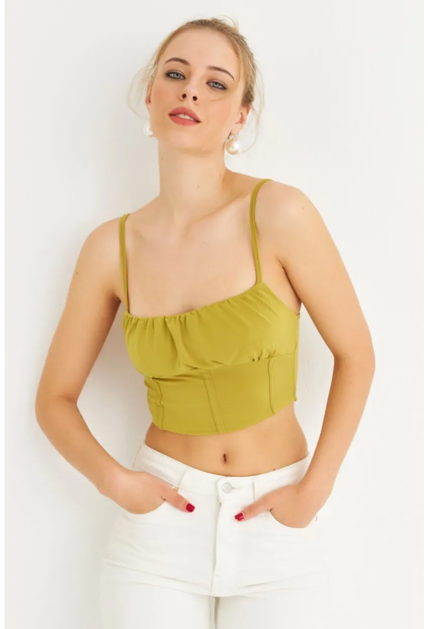 Kadın Yağ Yeşili Crop Bluz ZH259