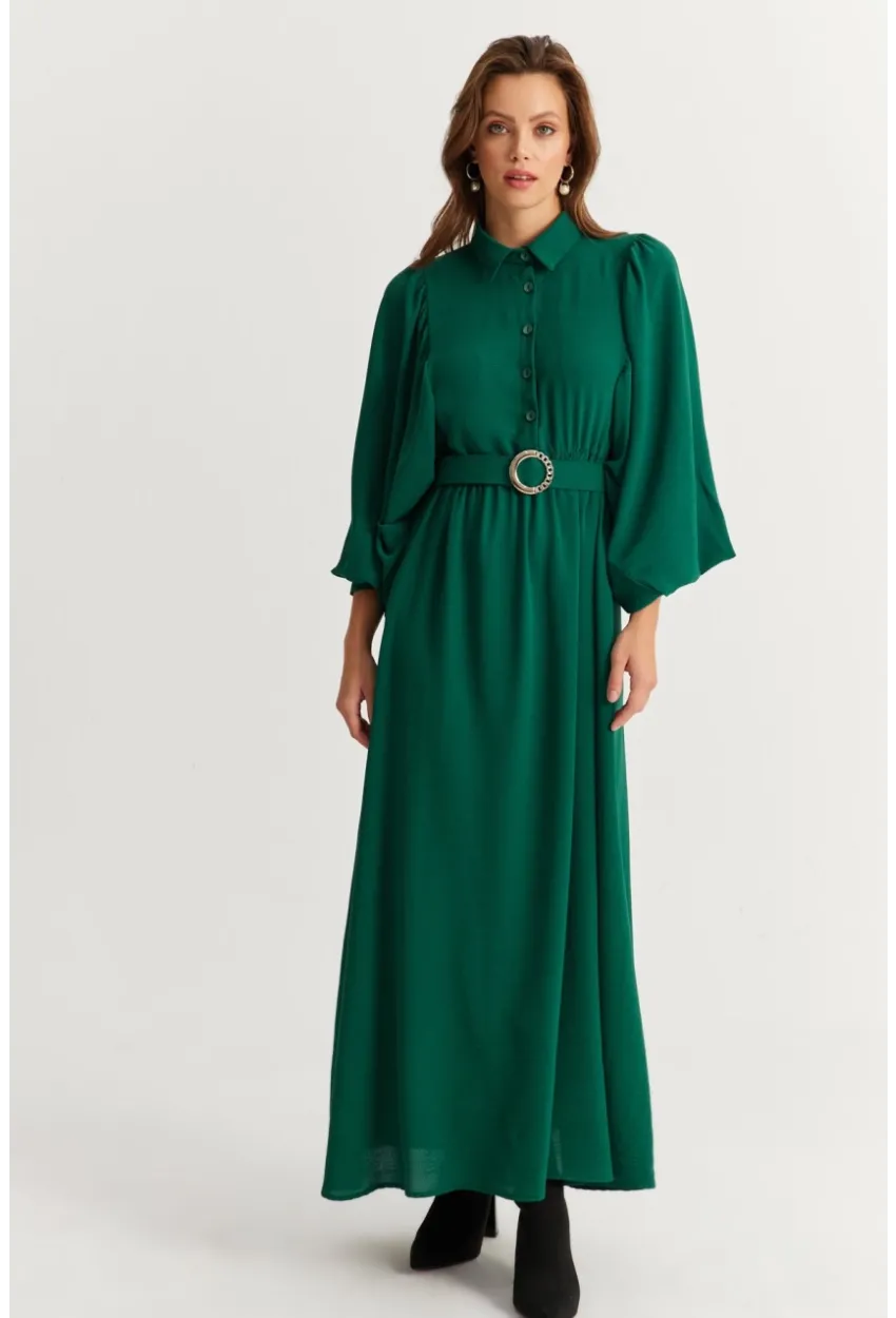 Kadın Yeşil Kemerli Maxi Elbise MASF15