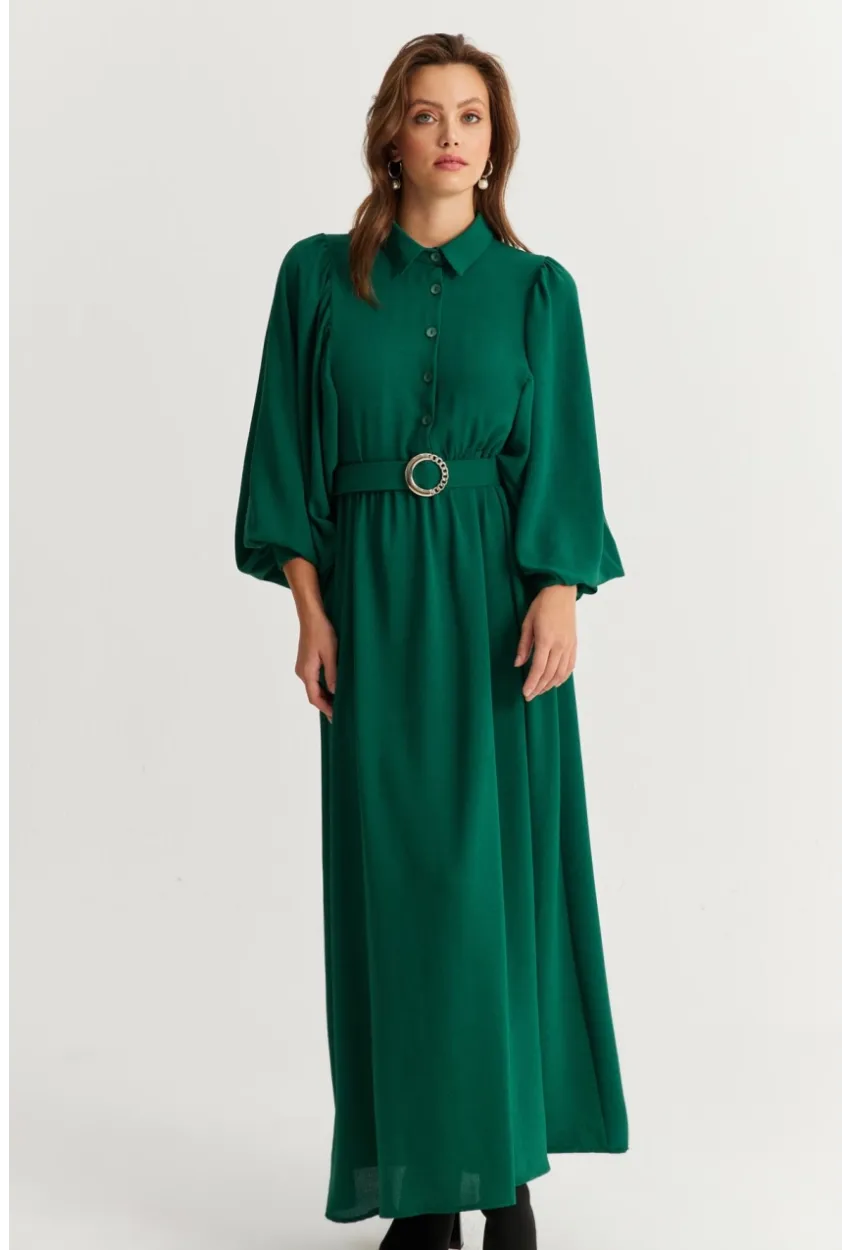 Kadın Yeşil Kemerli Maxi Elbise MASF15
