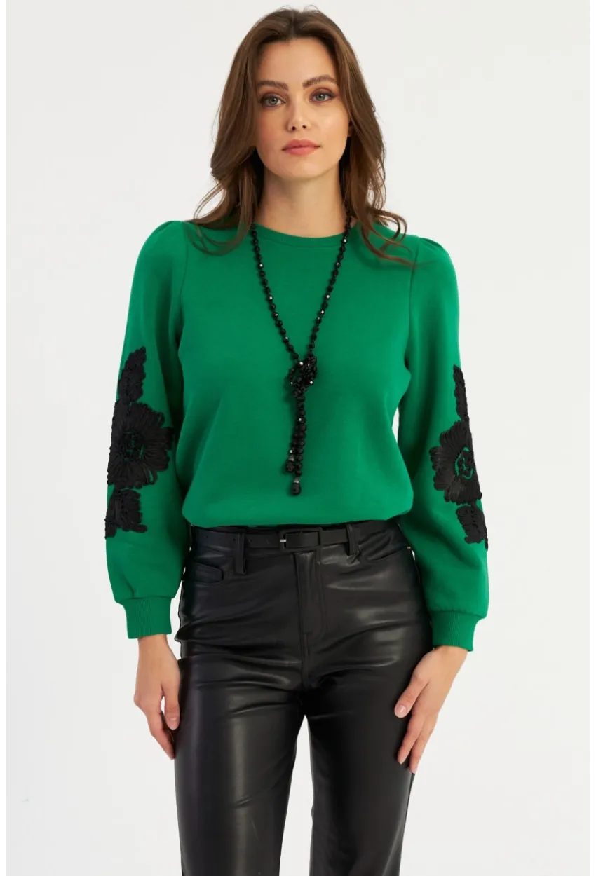 Kadın Yeşil Kol Detaylı Bluz MAYD13