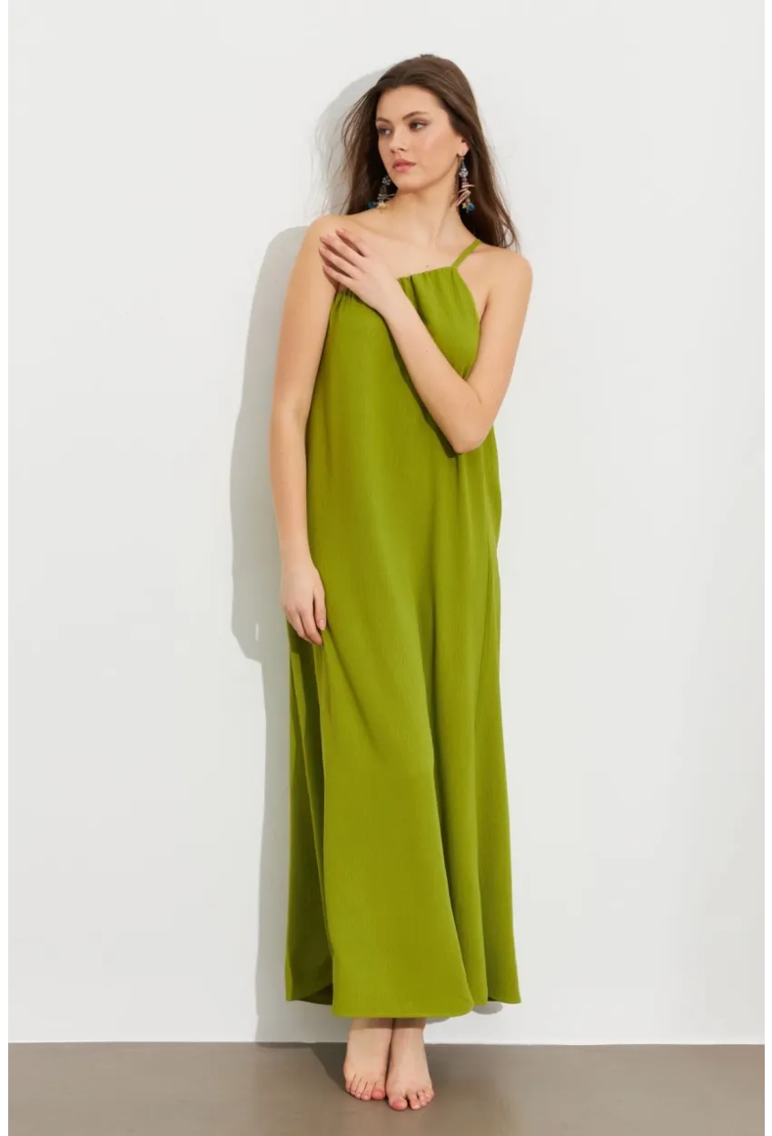 Kadın Yeşil Tek Omuz Maxi Elbise İRE1012