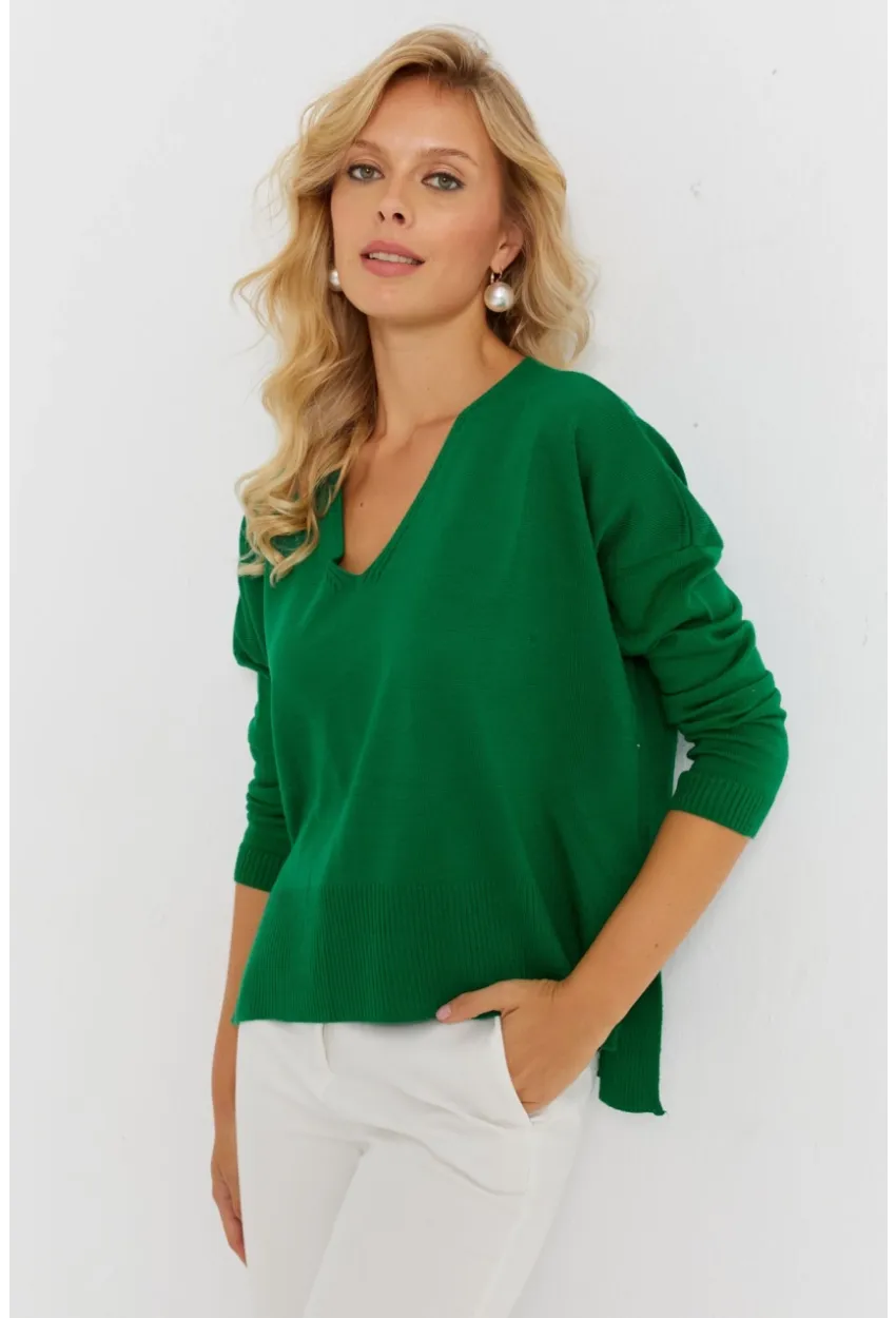 Kadın Yeşil Önü Kısa Triko Kazak YİL551