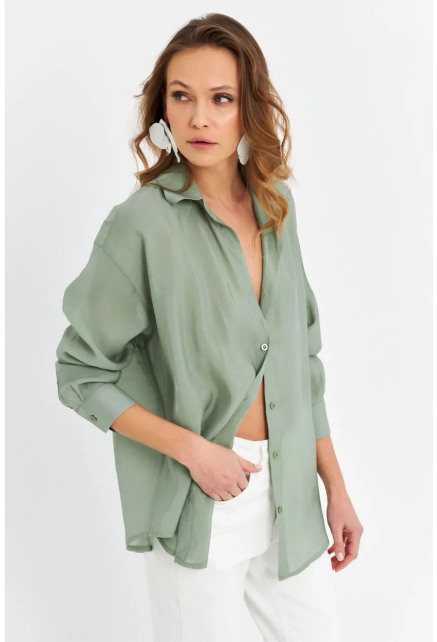 Kadın Yeşil Sırtı Açık Gömlek MOD2369
