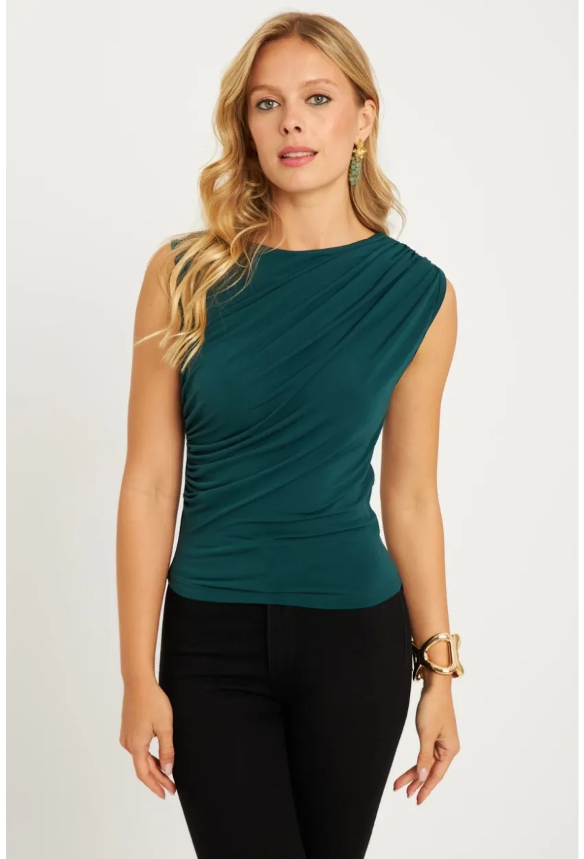 Kadın Zümrüt Yeşil Büzgülü Bluz YZ625