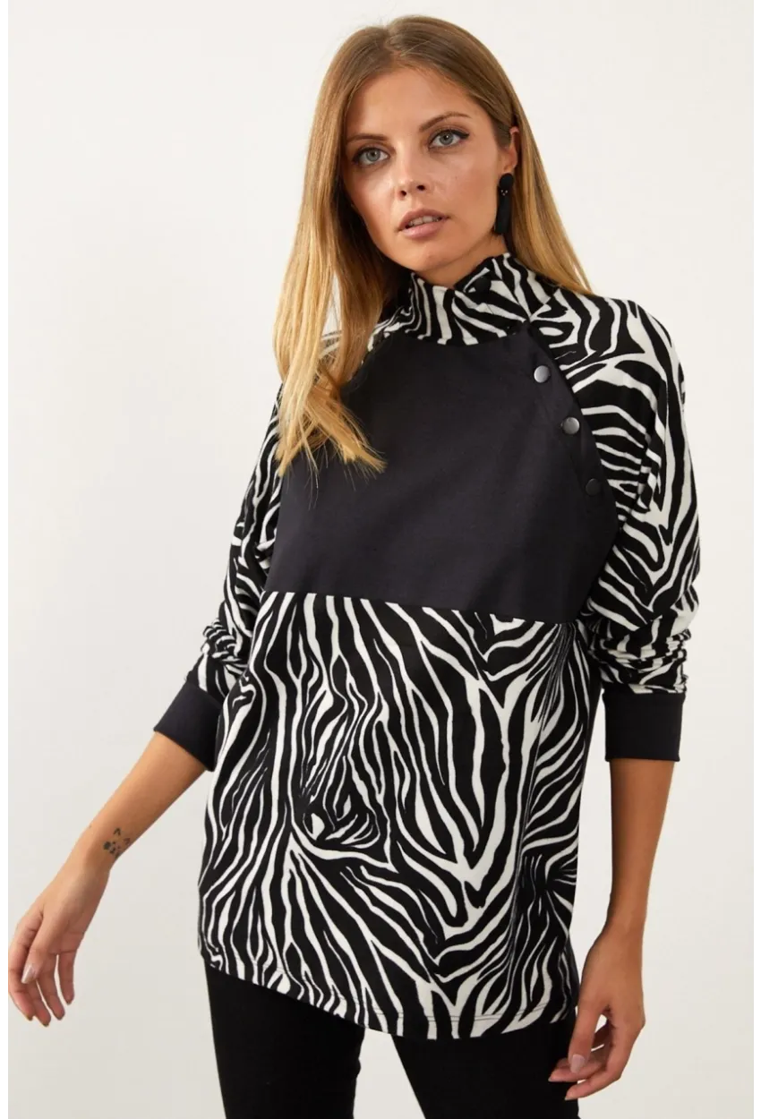 Siyah-Beyaz Bloklu Sweatshirt MEY1084