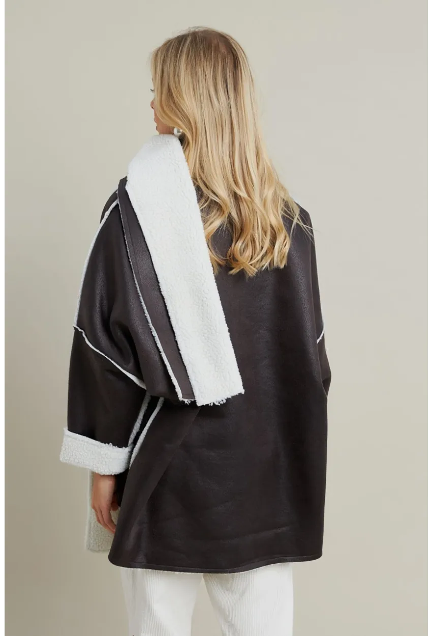 Kadın Acı-Kahve Atkılı İçi Peluş Premium Ceket SE5