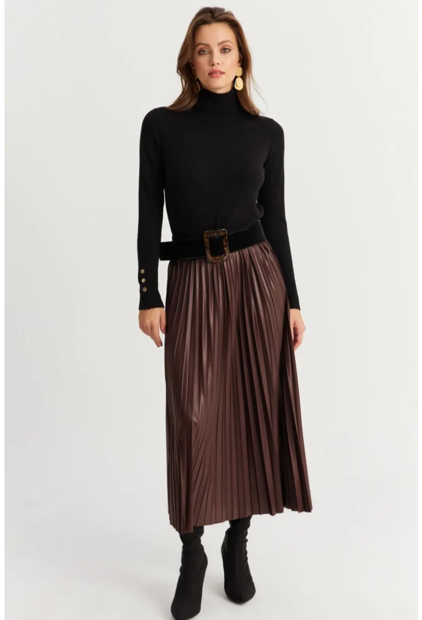 Kadın Acı-Kahve Beli Lastikli Pilise Etek MGÇ190