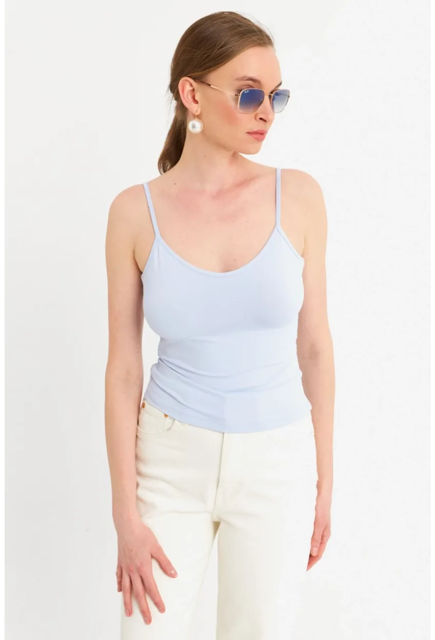 Kadın Açık Mavi Askılı Basic Atlet FLS06