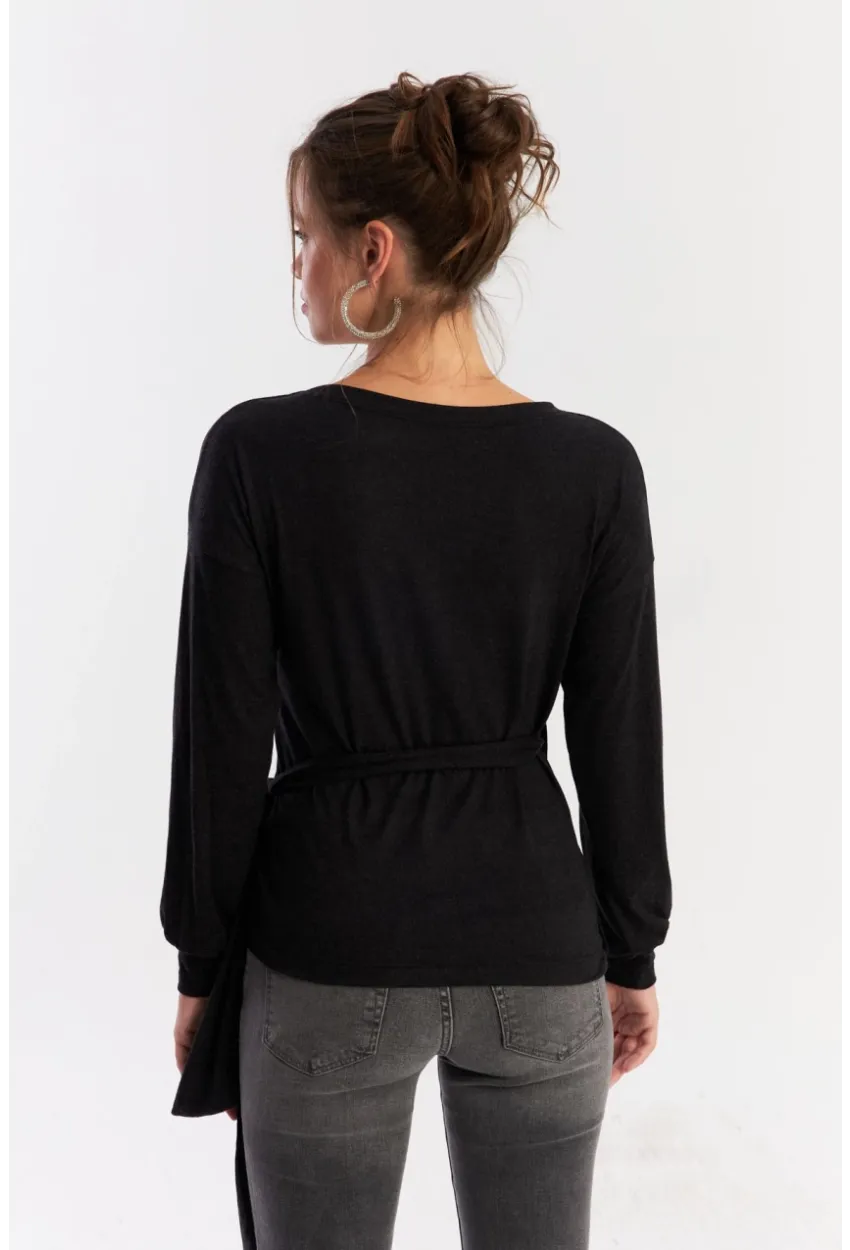 Kadın Antrasit Bağlamalı Kruvaze Bluz EY2933
