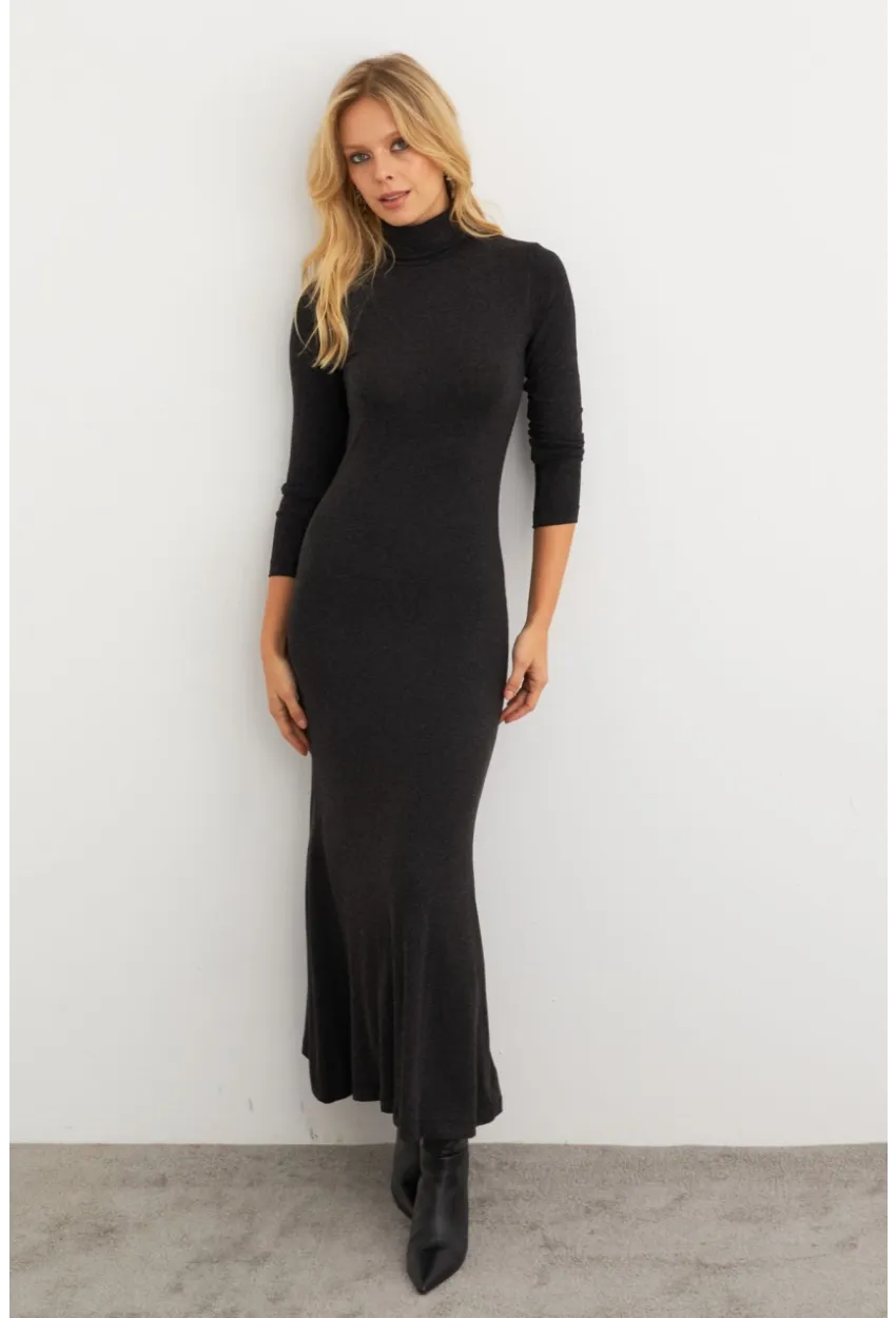Kadın Antrasit Balıkçı Maxi Elbise MEY100