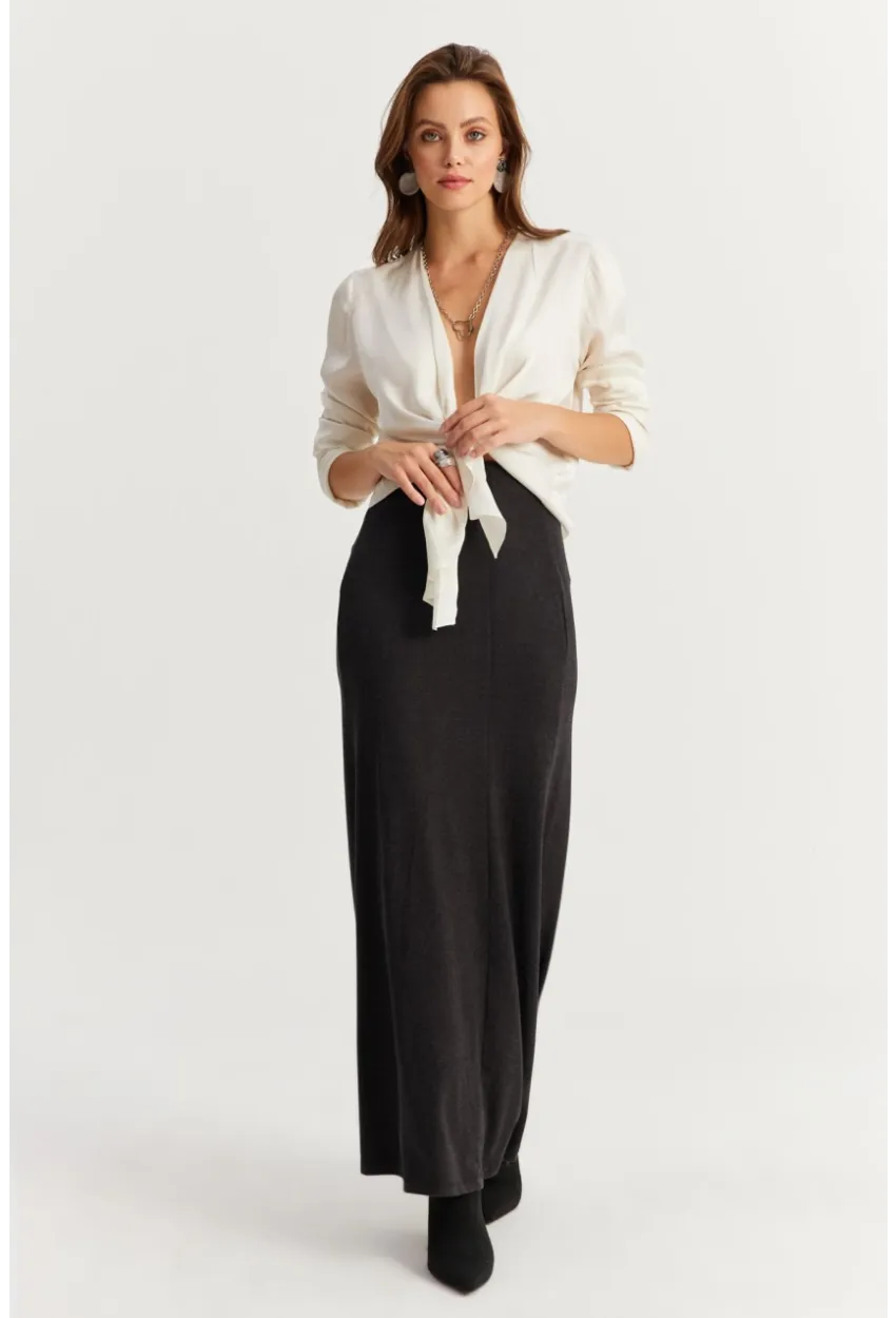Kadın Antrasit Beli Lastikli Evoze Maxi Etek EY2923