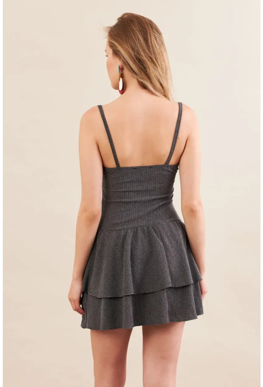 Kadın Antrasit Fırfırlı Mini Elbise MOD7593