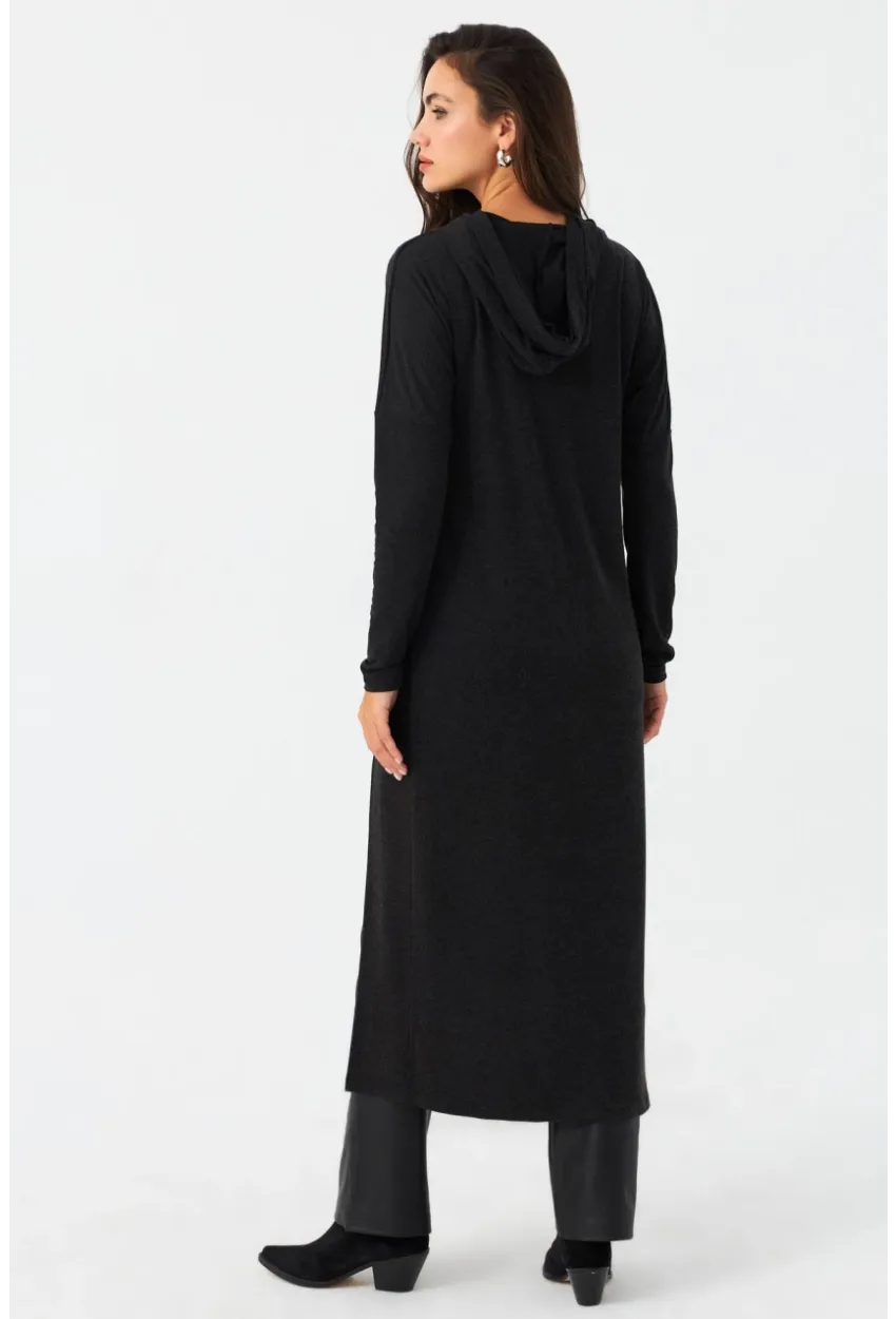 Kadın Antrasit Kapüşonlu Kruvaze Tunik Elbise TF39