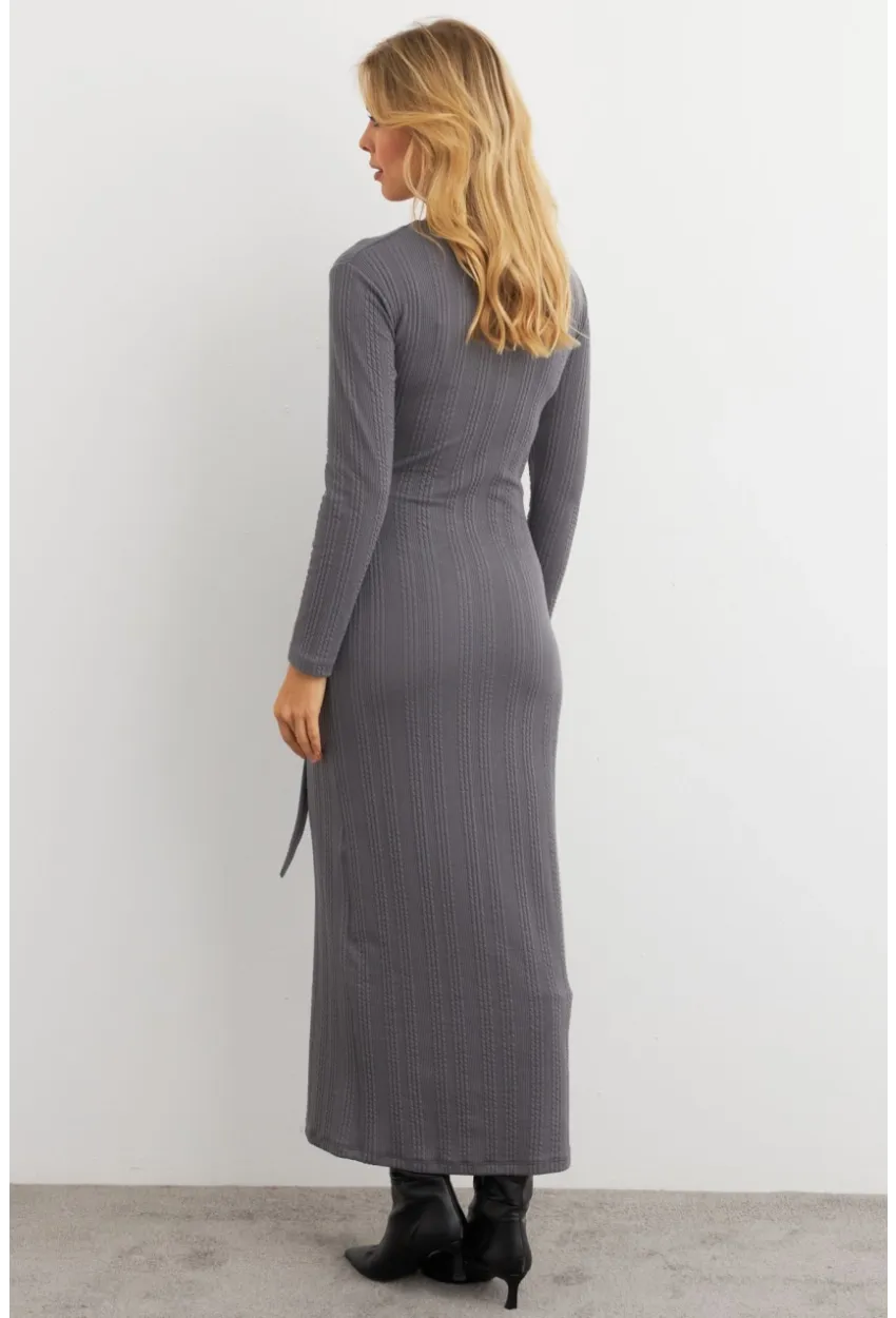 Kadın Antrasit Kruvaze Maxi Elbise MTF31